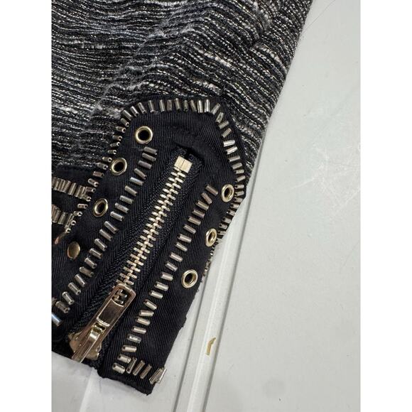 English Rose Beaded Grommet Hem Side Zip Tweed Mini Skirt Black Gold Small - Picture 2 of 7